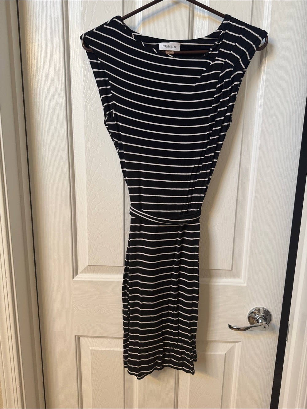 Calvin Klein Black and White Striped Midi Dress